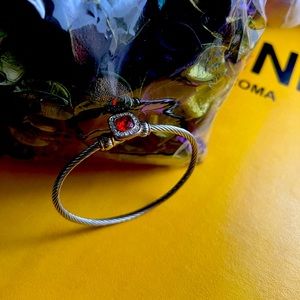 Two-Tone Stainless Steel CZ Halo  Topaz  Cable Bracelet